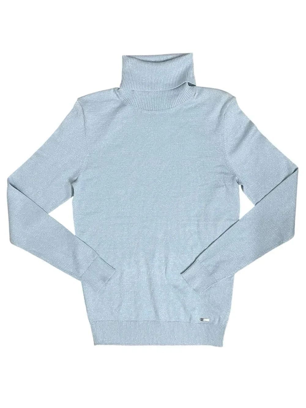 Calvin Klein Shimmer Turtleneck Sweater Blue Metallic Knit Size Small